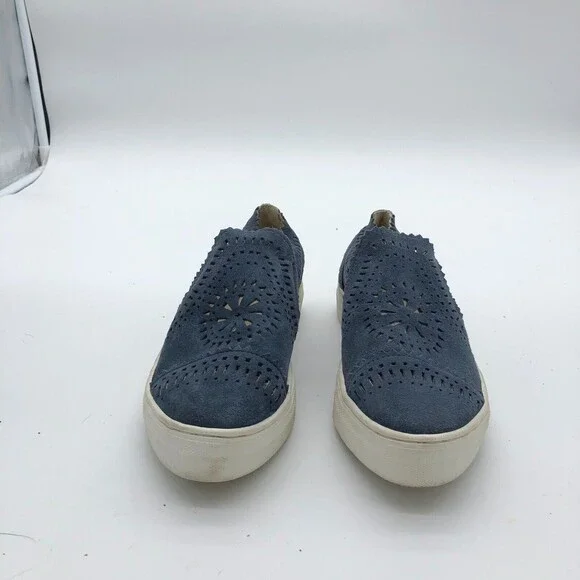 Seychelles Sneakers Shoes Womens 8.5 Blue Even Better Leather Slip On Laser Cut - Picture 2 of 8